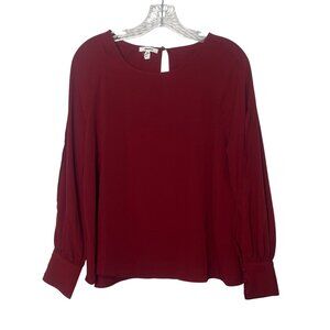 Maurices Long Sleeve Blouse Medium Red Button Wrist Key Hole Neck New WOT